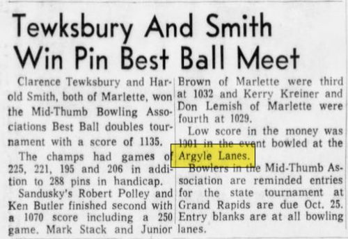 Argyle Lanes (Argyle Recreation) - Oct 1968 Article (newer photo)